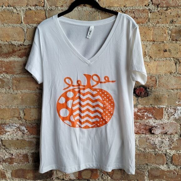Pumpkin V Neck Tee - Picture 1 of 4
